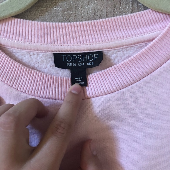 TopShop Pale Pink/Black/White Raw Hem Sweatshirt - Picture 2 of 4
